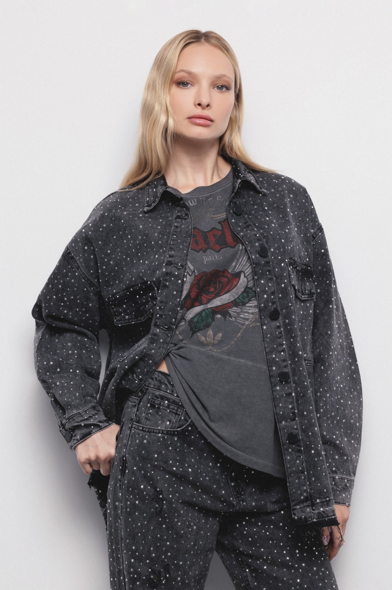 Camisa Jaqueta Jeans Com Strass - Gaëlle Paris