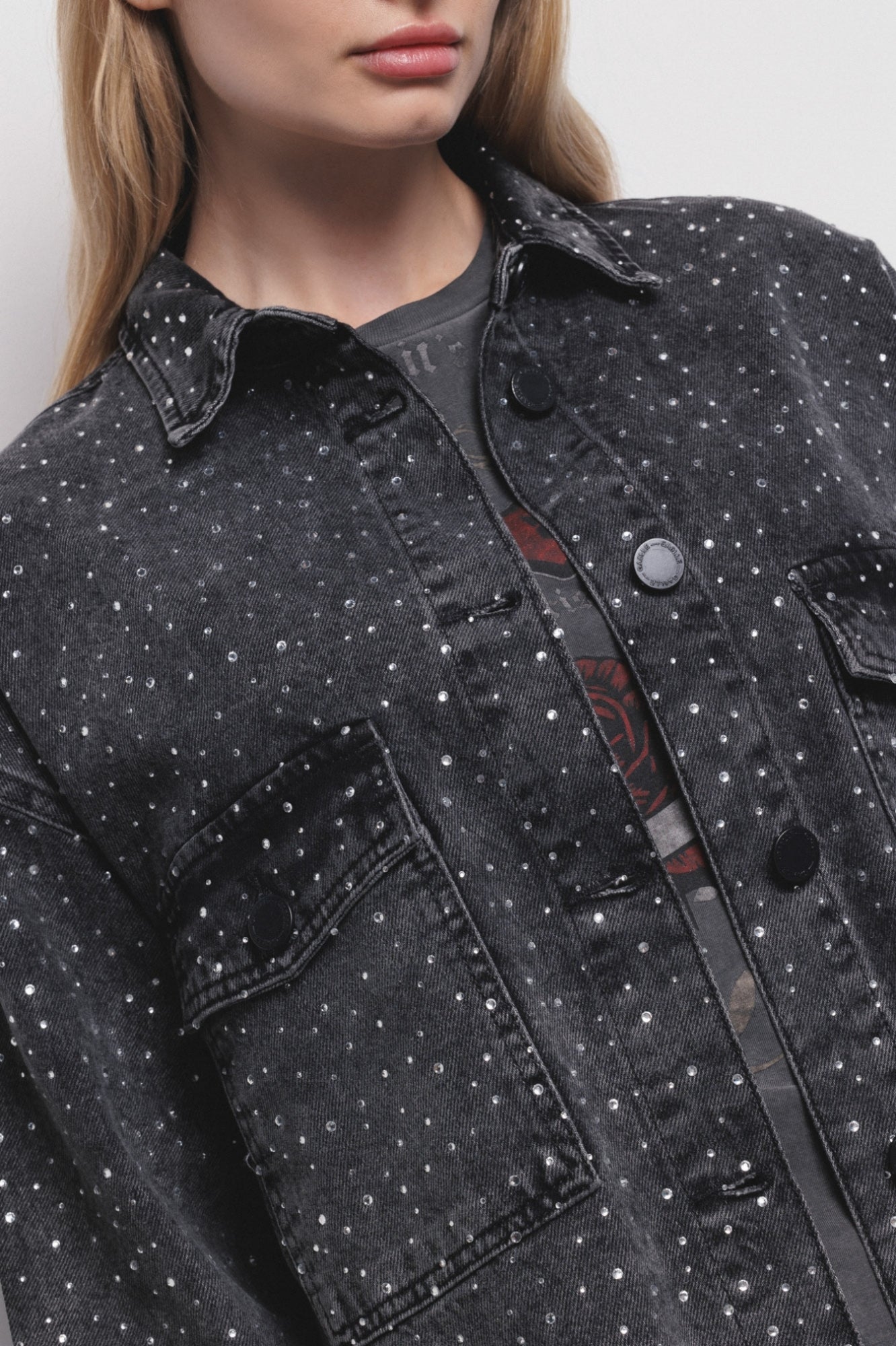 Camisa Jaqueta Jeans Com Strass - Gaëlle Paris