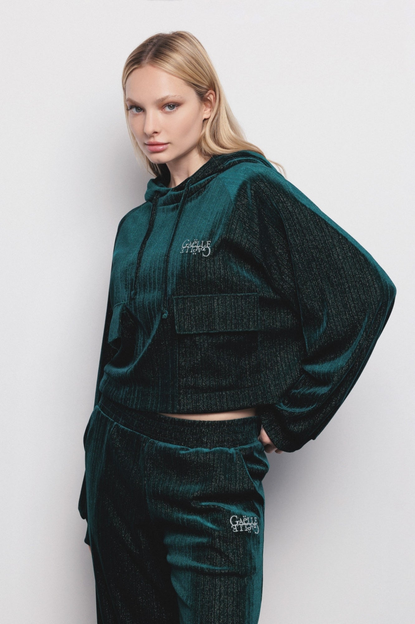 Suéter Veludo Verde com Capuz - Gaëlle Paris