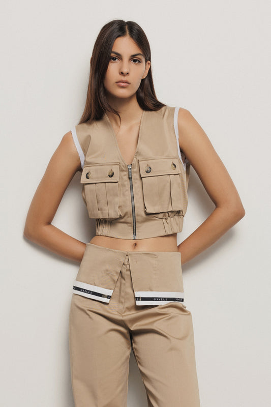 Short Vest with Gabardine Zip - Gaëlle Paris