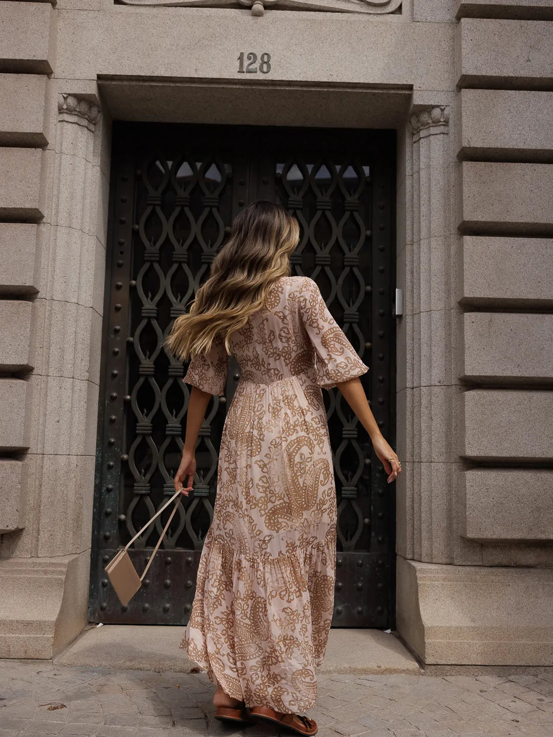 Printed Long Dress with Frill - Scripta