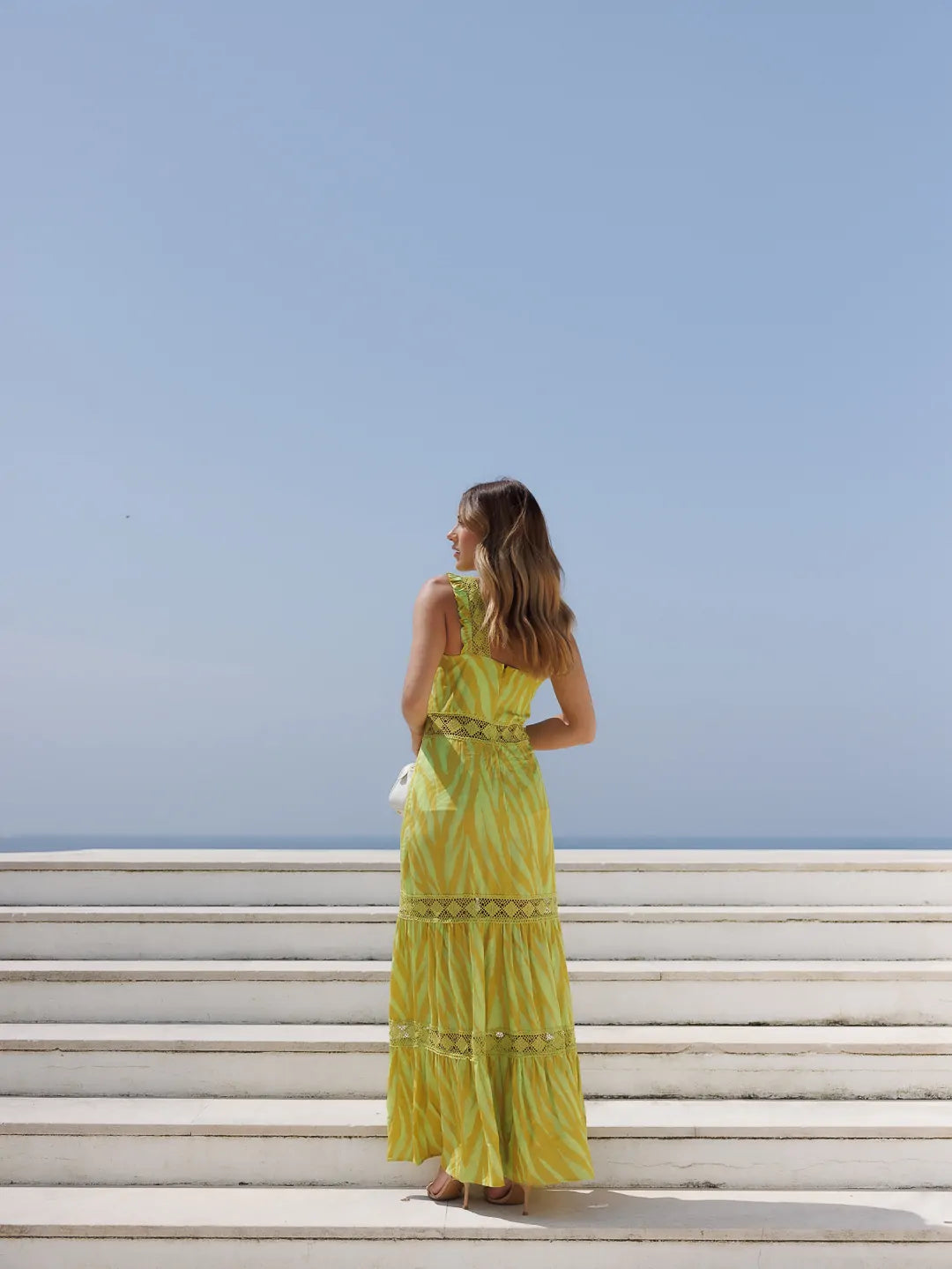 Vestido Estampado Comprido com Detalhes de Renda - Scripta
