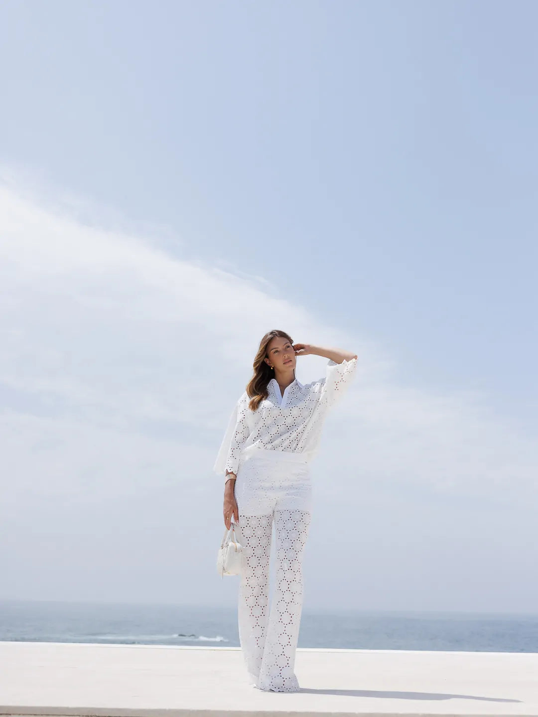 Tunic in embroidered fabric with collar - Scripta
