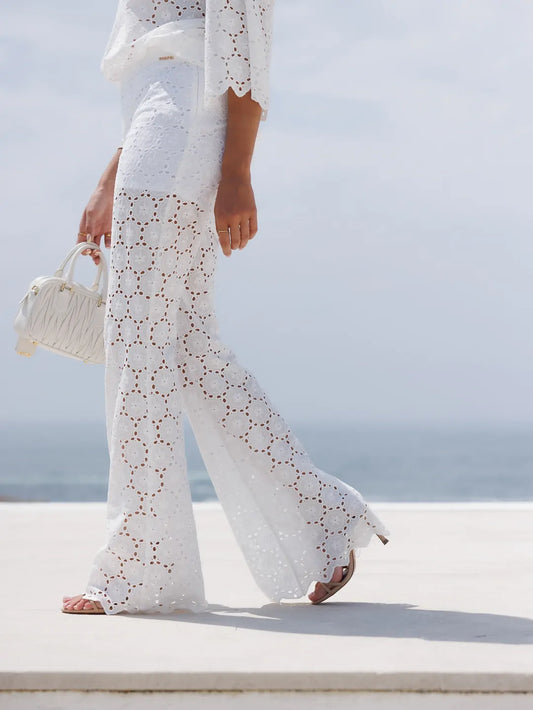 Bell-bottom lace fabric trousers - Scripta