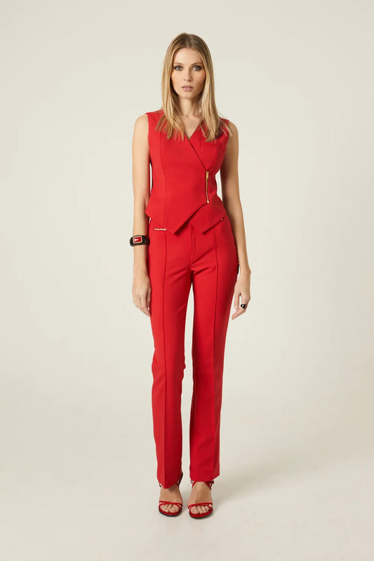 Red Spello Zipper Pants - Masavi