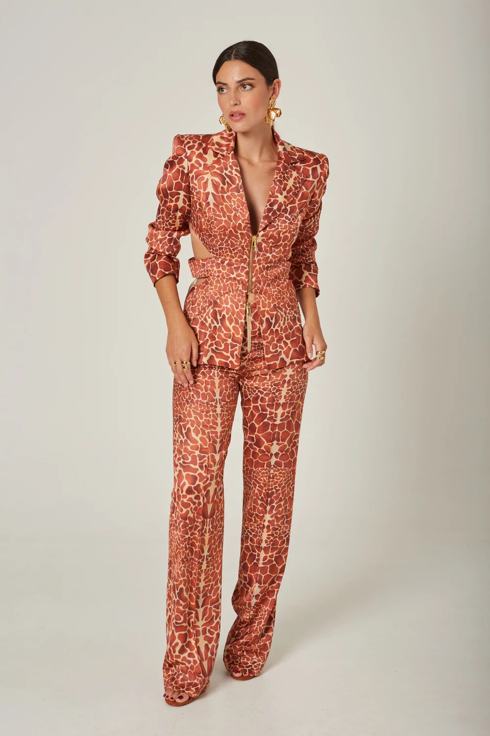 Giraffe Print Cut-Out Blazer - Masavi
