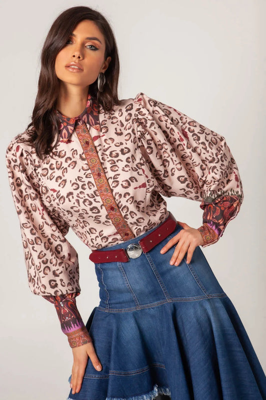 Chemise Ethnique Lion Manches Plissées