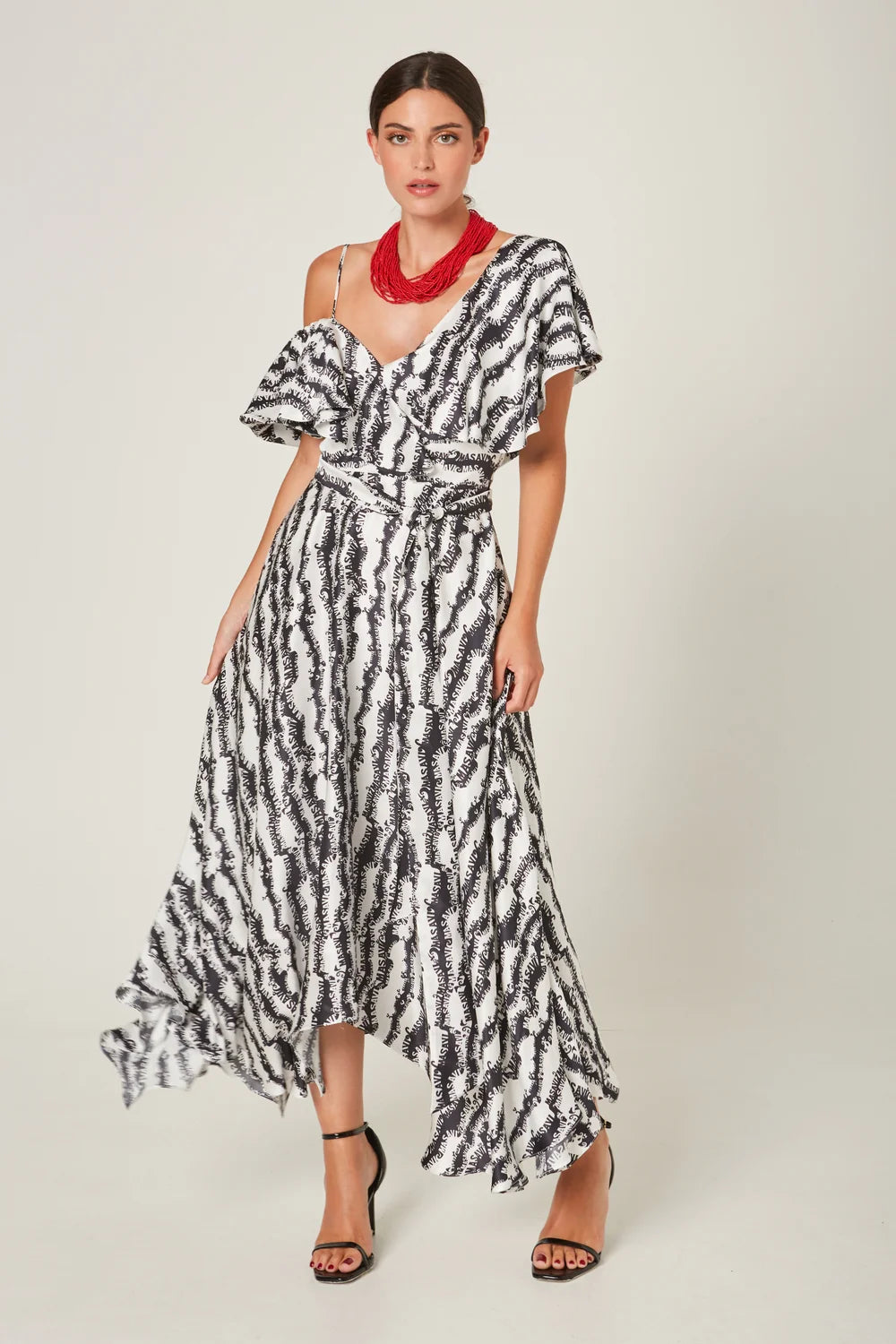 Zebra Print Neckline Midi Dress - Masavi