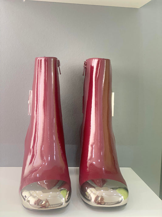 Red Patent Leather Mid-Heel Boot with Silver Detail - Jeffrey Campbell