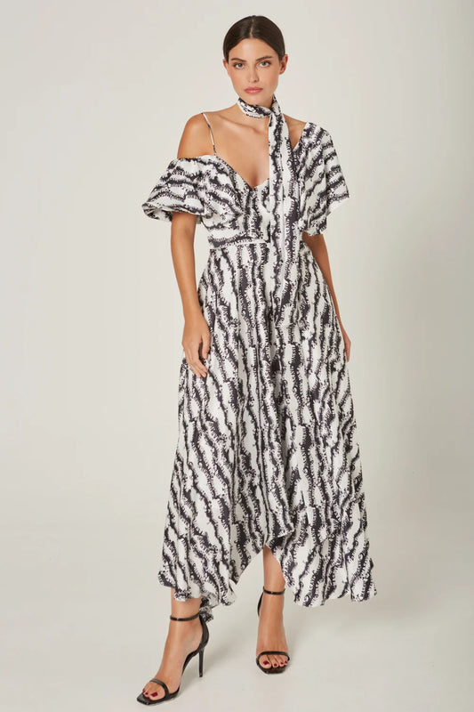 Zebra Print Neckline Midi Dress - Masavi