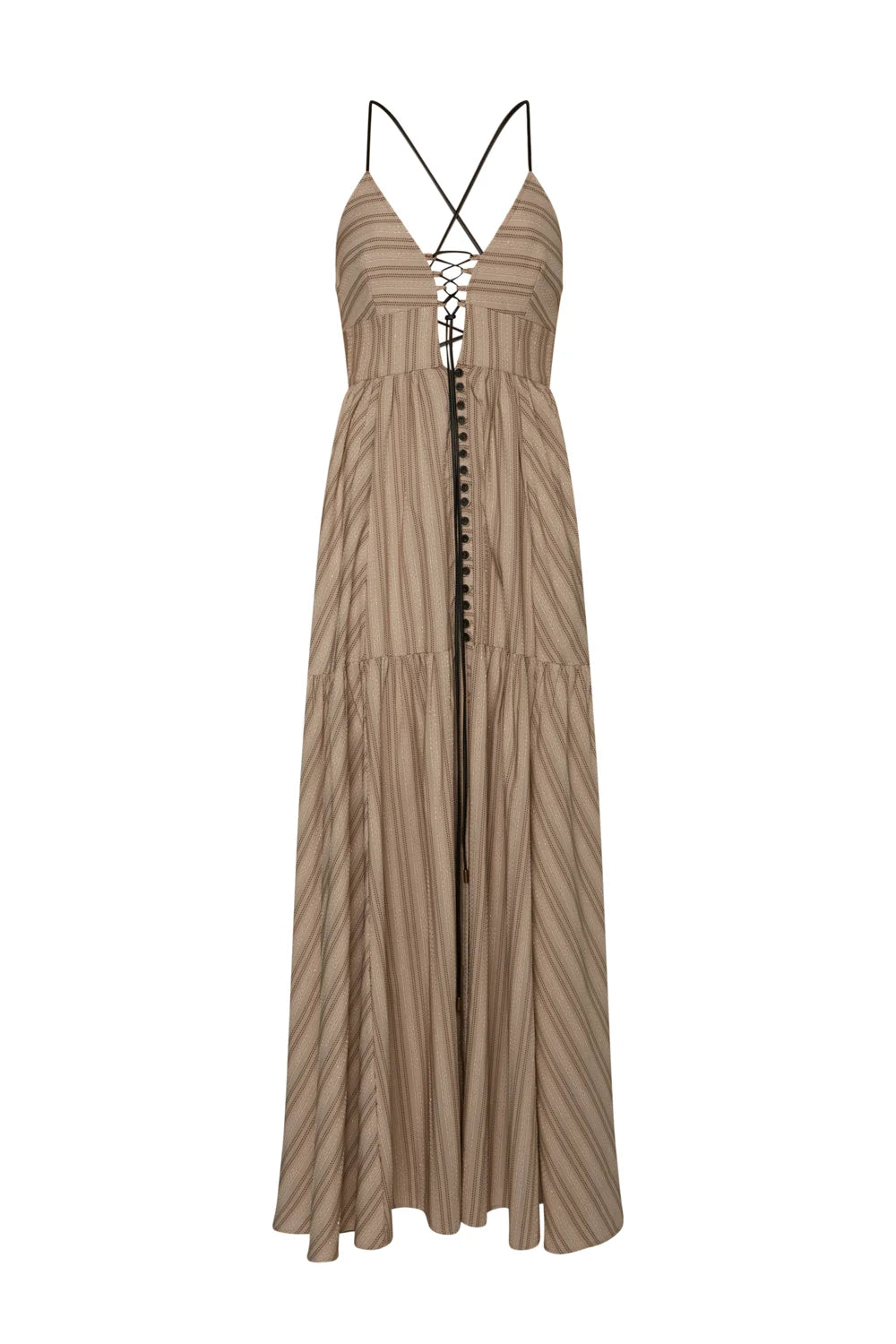 Vestido Longo Jaquard Listras Pretas - Masavi