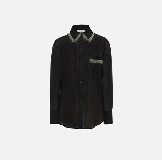 Camisa Lisa com Detalhe de Mini Franjas - Scripta