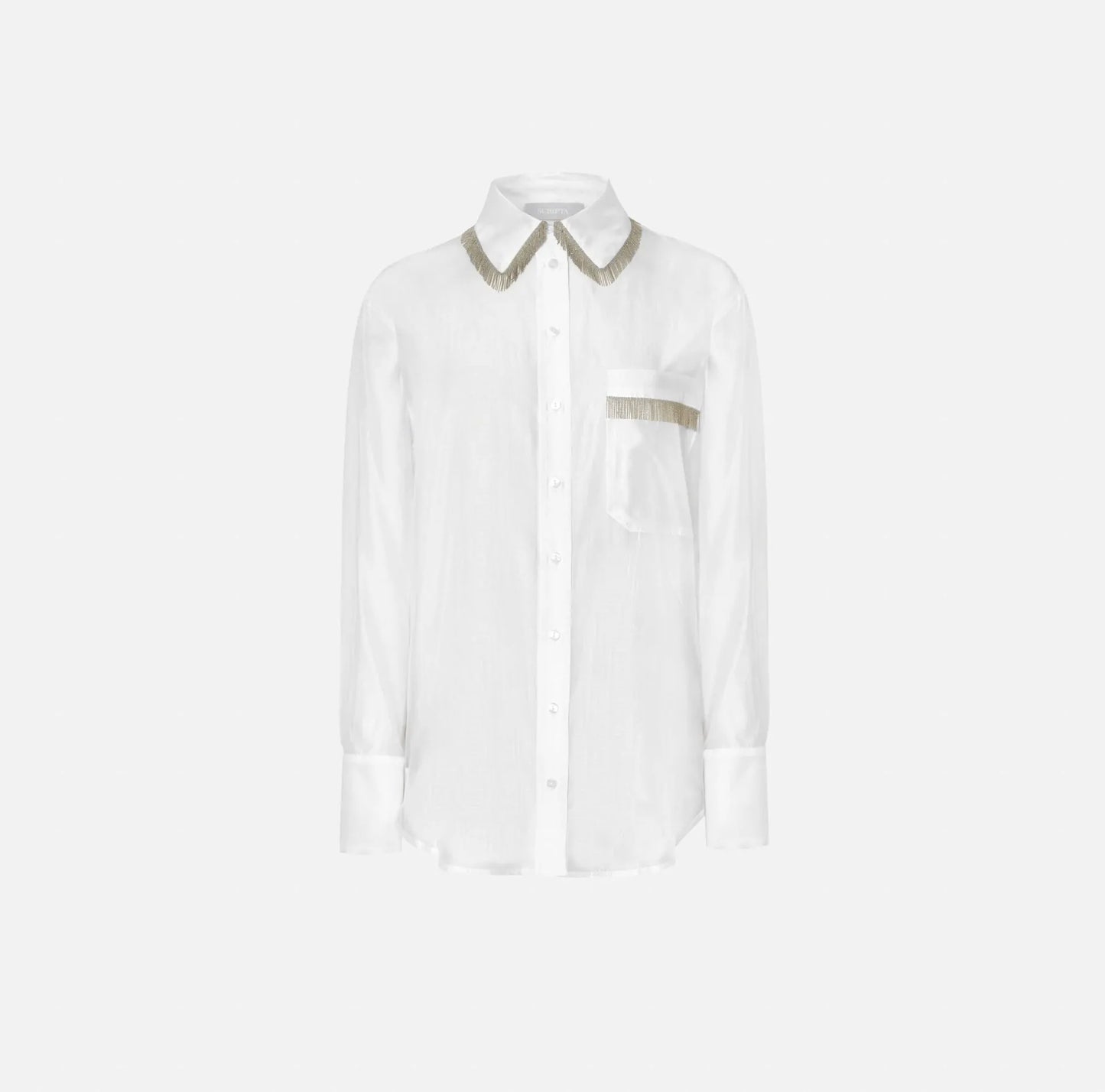 Camisa Lisa com Detalhe de Mini Franjas - Scripta