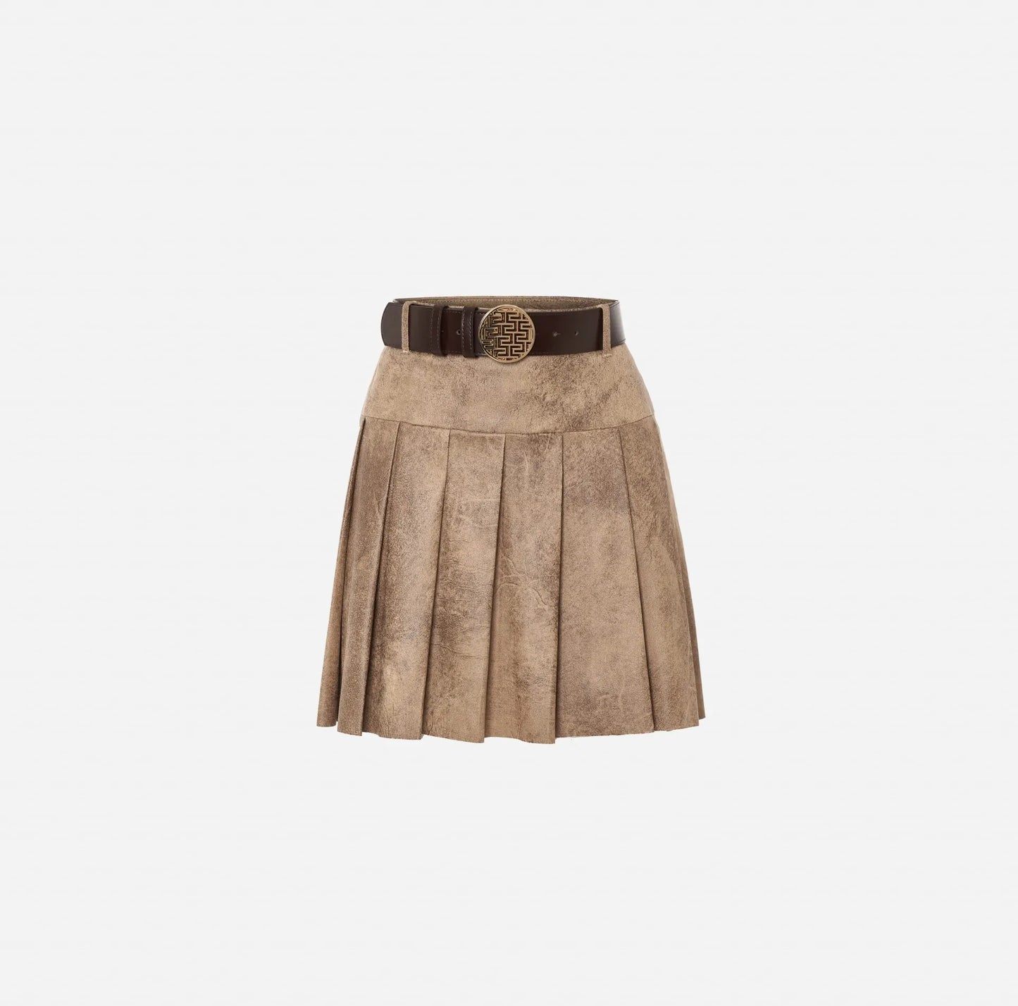 Saia Curta Plissada Em Efeito Camurça - Scripta