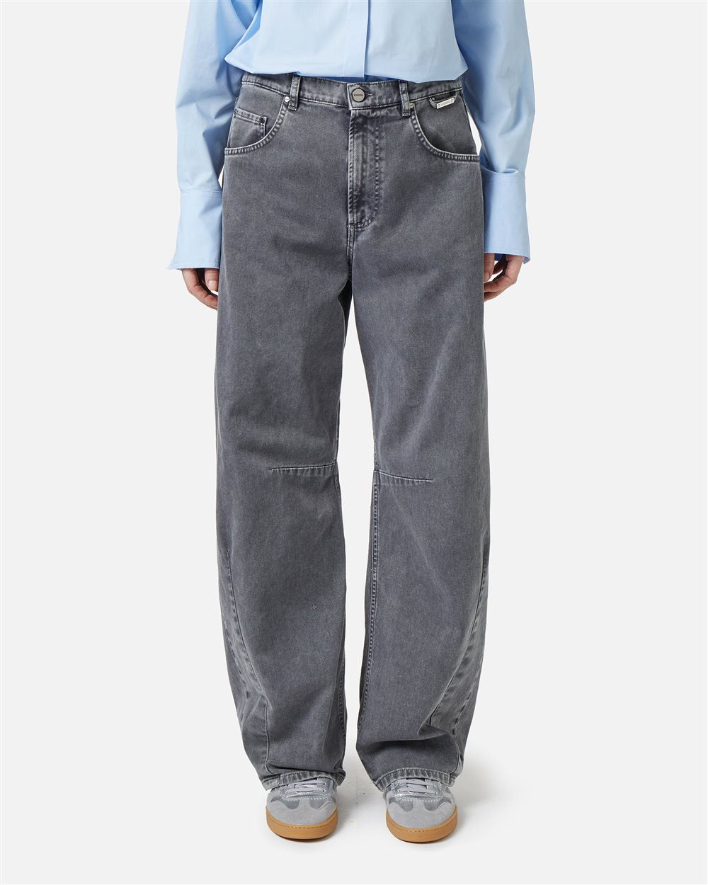 Calças Barrel Fit em Denim Cinza-Escuro Marmorizado – Iceberg