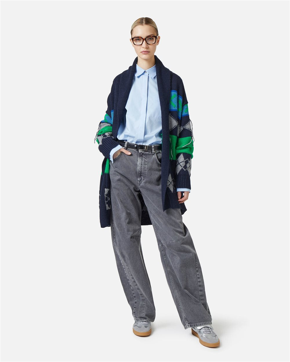 Calças Barrel Fit em Denim Cinza-Escuro Marmorizado – Iceberg