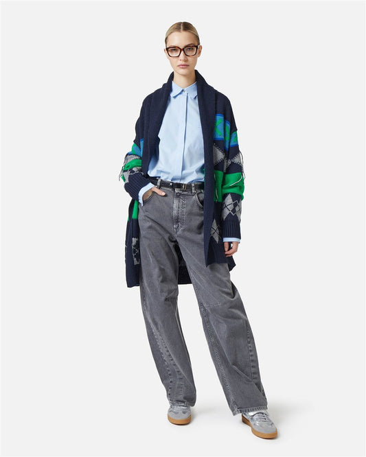 Calças Barrel Fit em Denim Cinza-Escuro Marmorizado – Iceberg