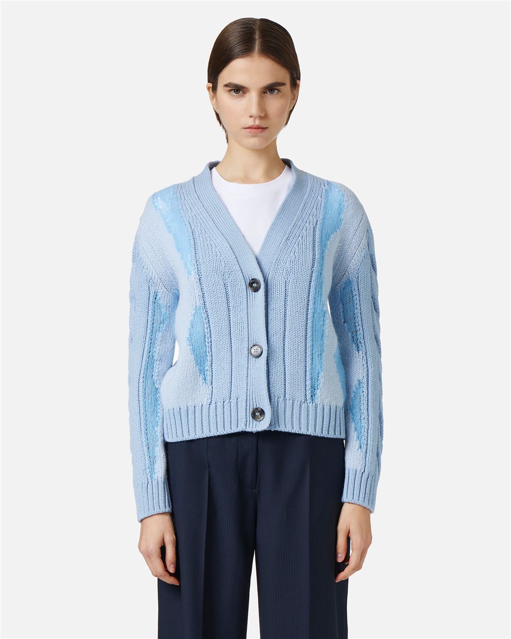 Camisola Azul-Claro em Lã Merino com Decote em V – Iceberg