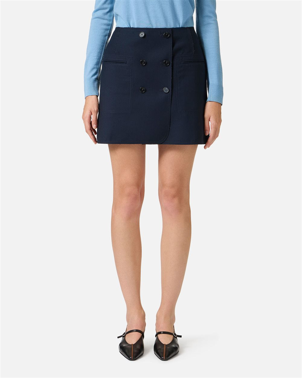 Minissaia Reversível em Tecido de Riscas Azul e Cinza – Iceberg