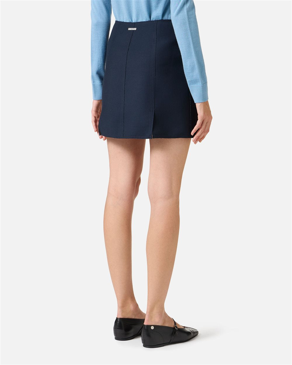 Minissaia Reversível em Tecido de Riscas Azul e Cinza – Iceberg