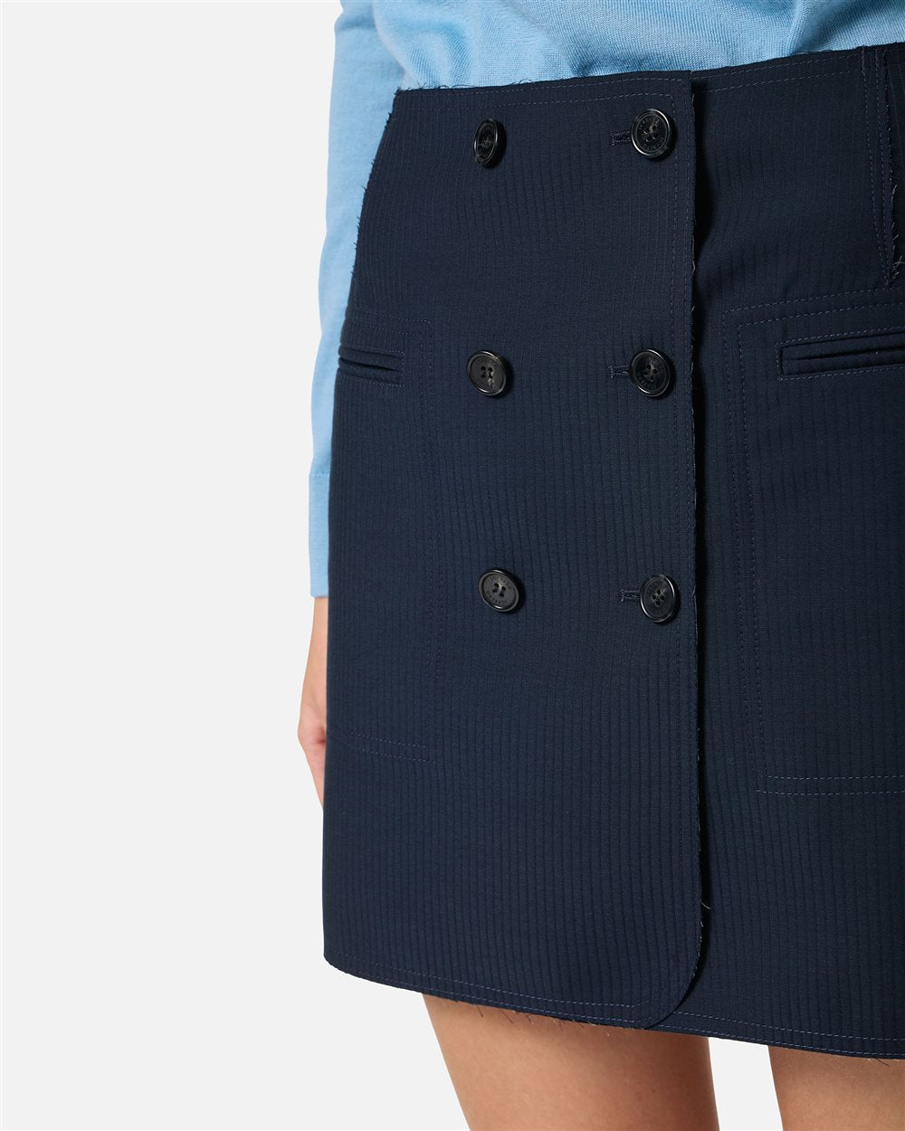 Minissaia Reversível em Tecido de Riscas Azul e Cinza – Iceberg