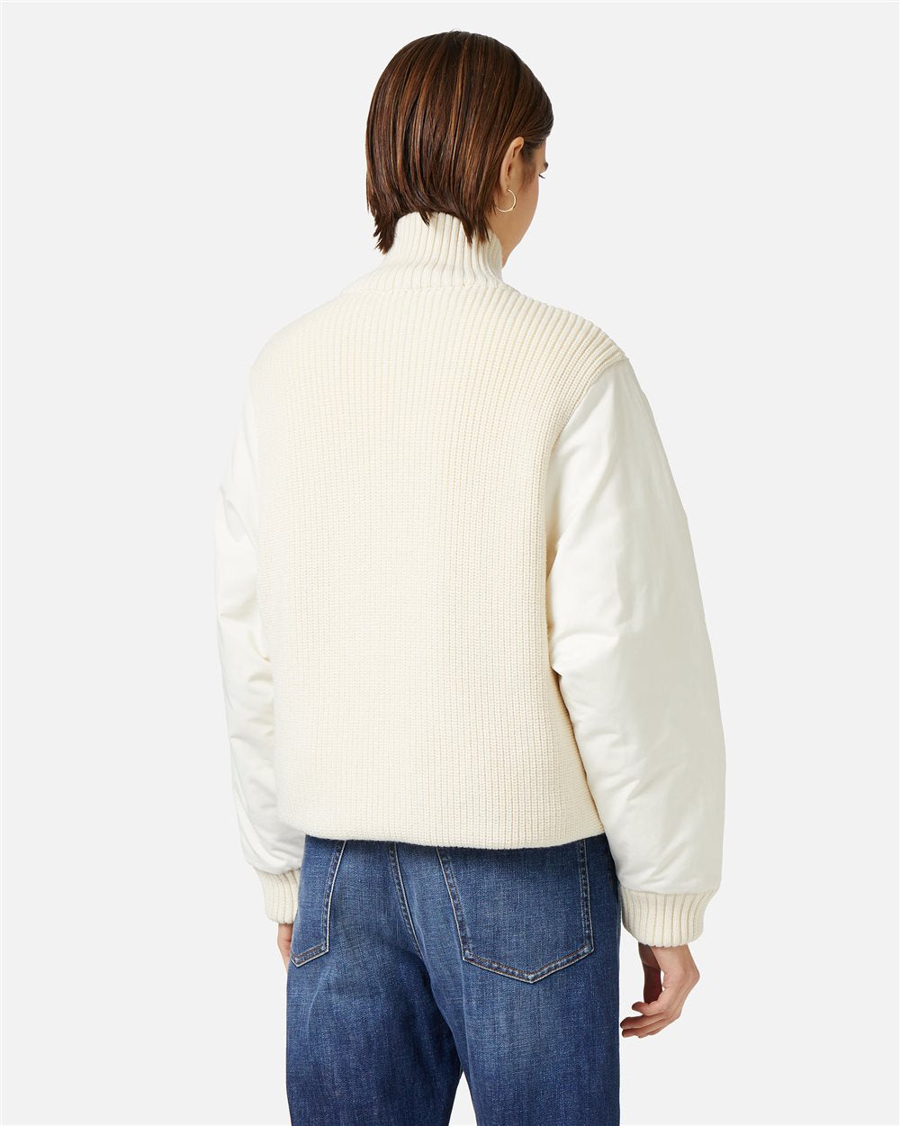 Casaco Curto Reversível com Corpo em Malha Baunilha e Mangas em Nylon – Iceberg