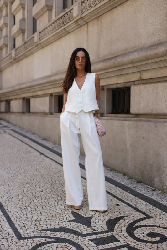 V-neck Vest in Plain Fabric - Scripta