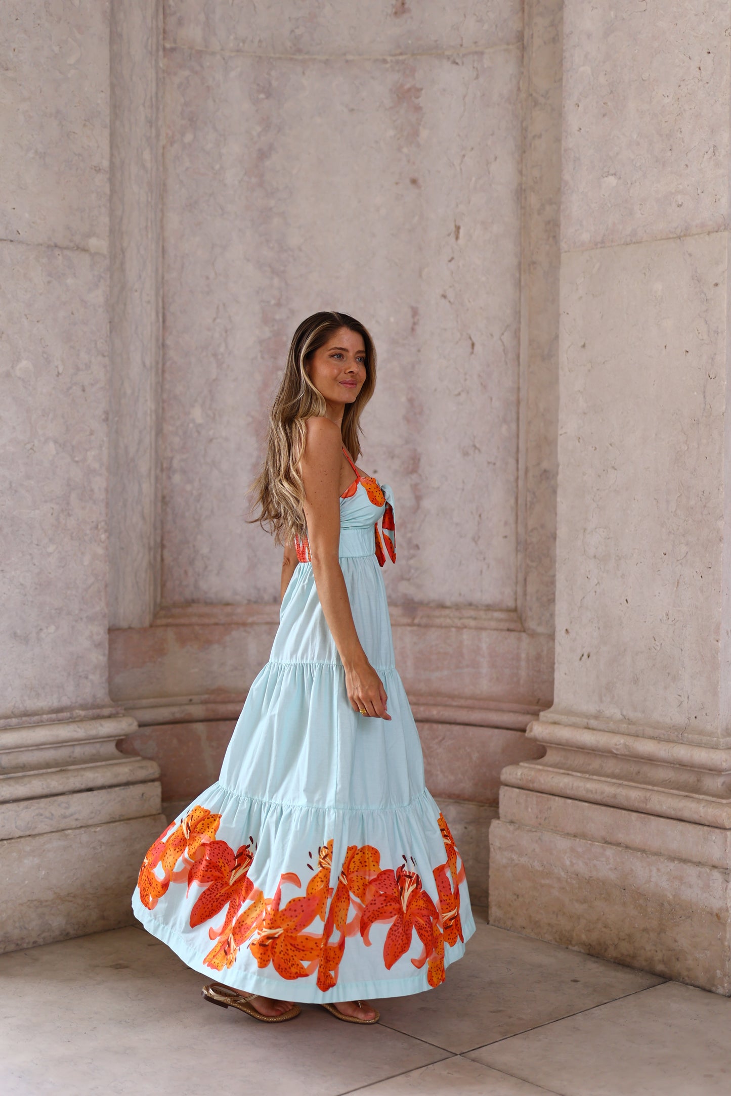 Vestido Tricoline Estampa Lírios - Dress To
