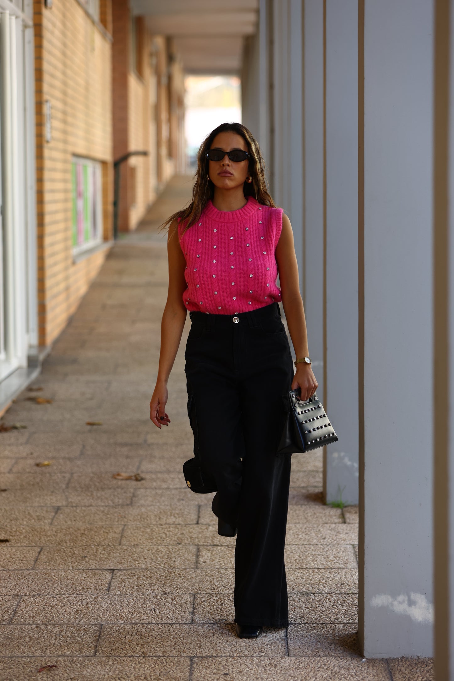 Sweater sem Mangas com Strass Bordados - Manoush