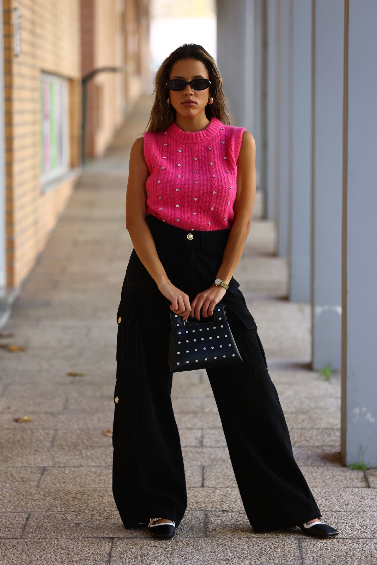 Sweater sem Mangas com Strass Bordados - Manoush