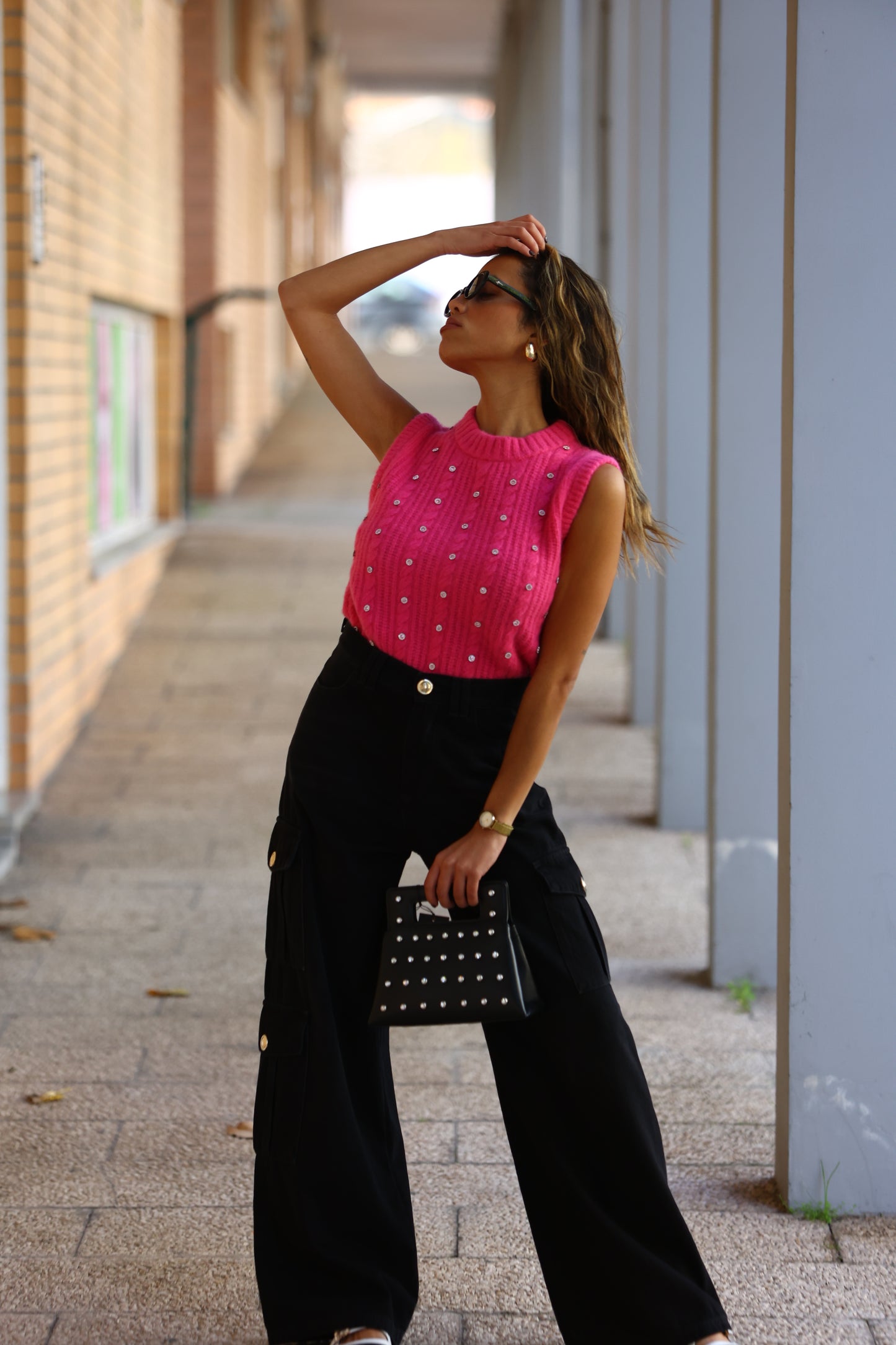 Sweater sem Mangas com Strass Bordados - Manoush