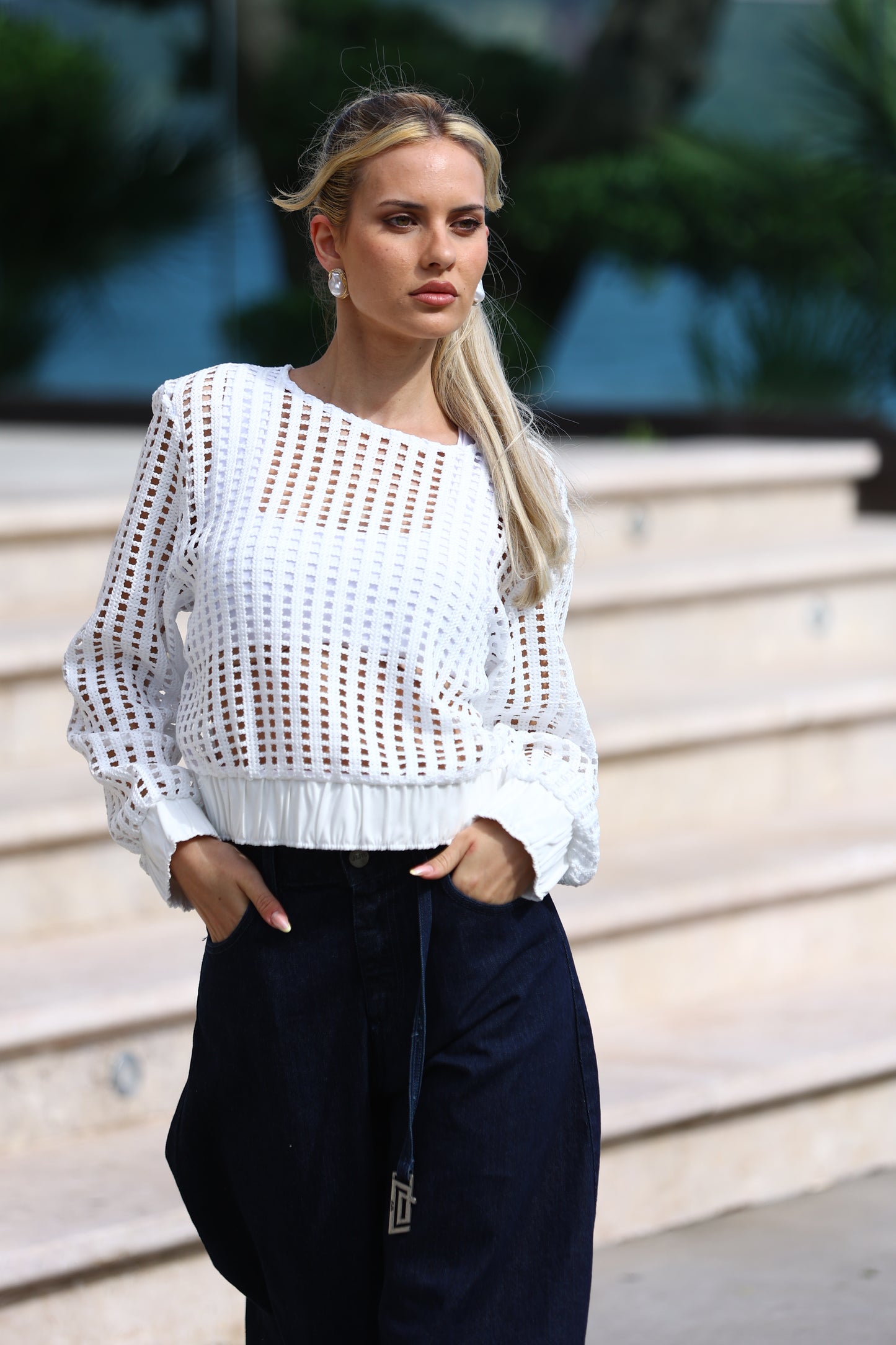 Blusa texturizada com mangas compridas - Jijil