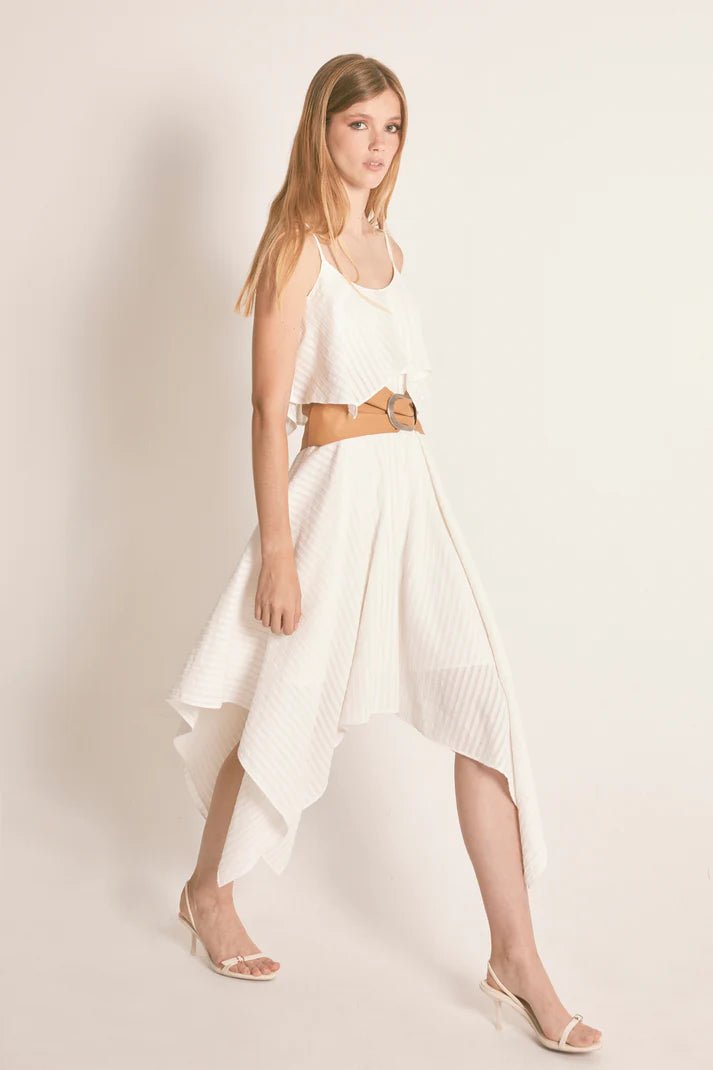 Vestido Midi Amerigo listras Branco - Masavi