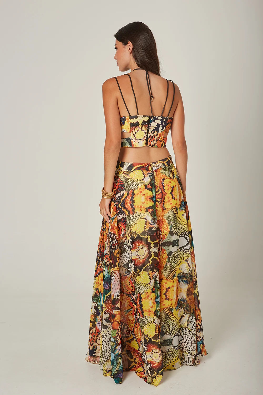 Vestido Longo Cut Out Estampado Mariposa - Masavi