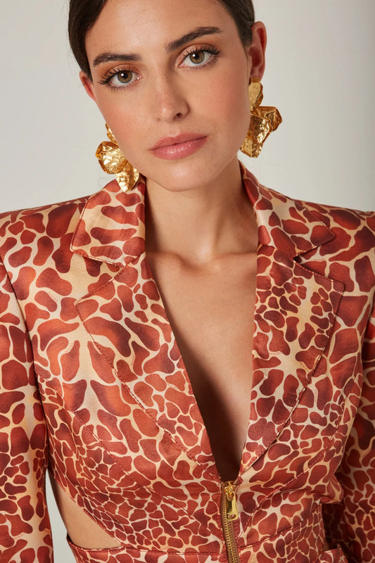 Giraffe Print Cut-Out Blazer - Masavi