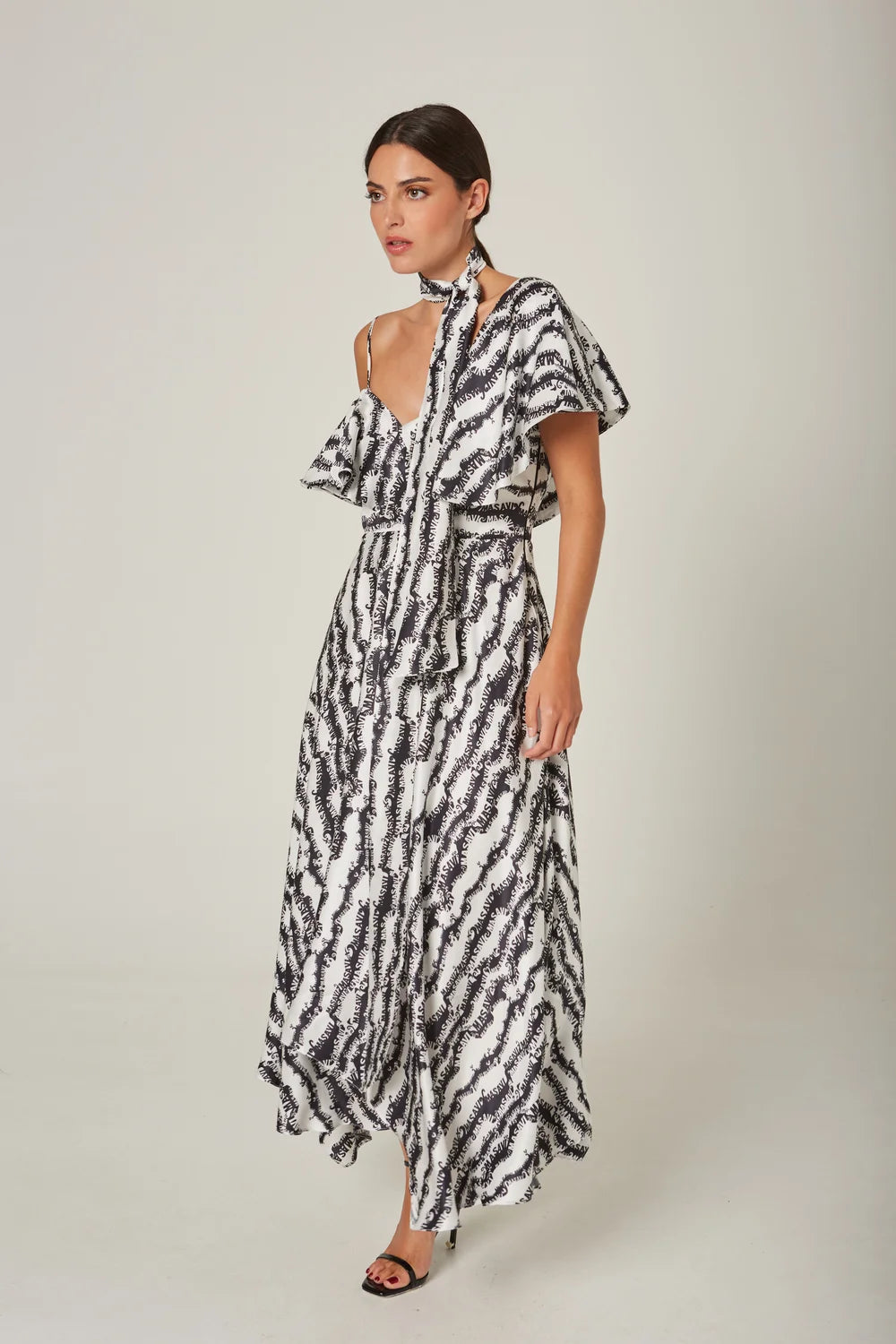 Zebra Print Neckline Midi Dress - Masavi