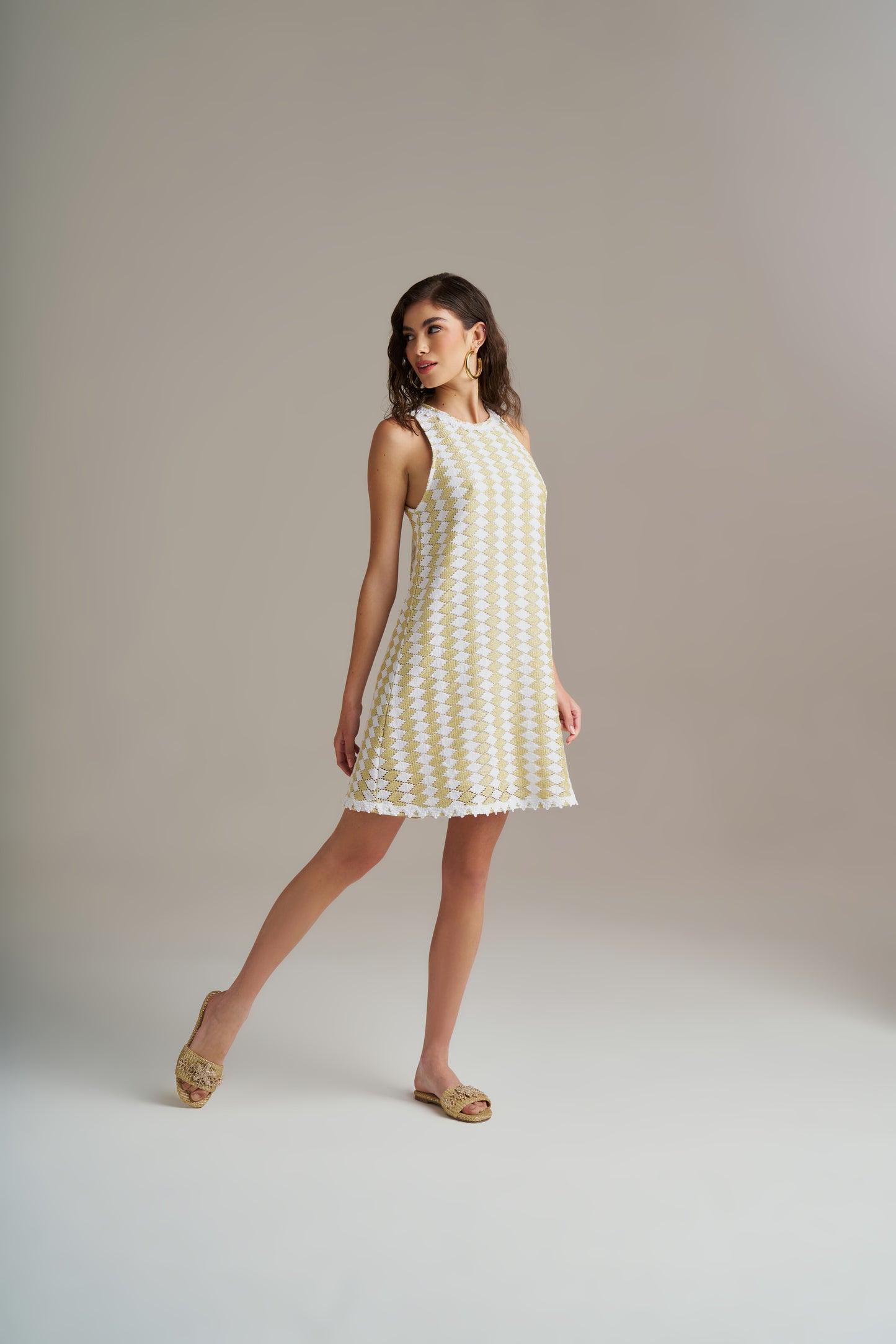 Vestido Curto Em Malha Com Padrão Geométrico – Pho Firenze