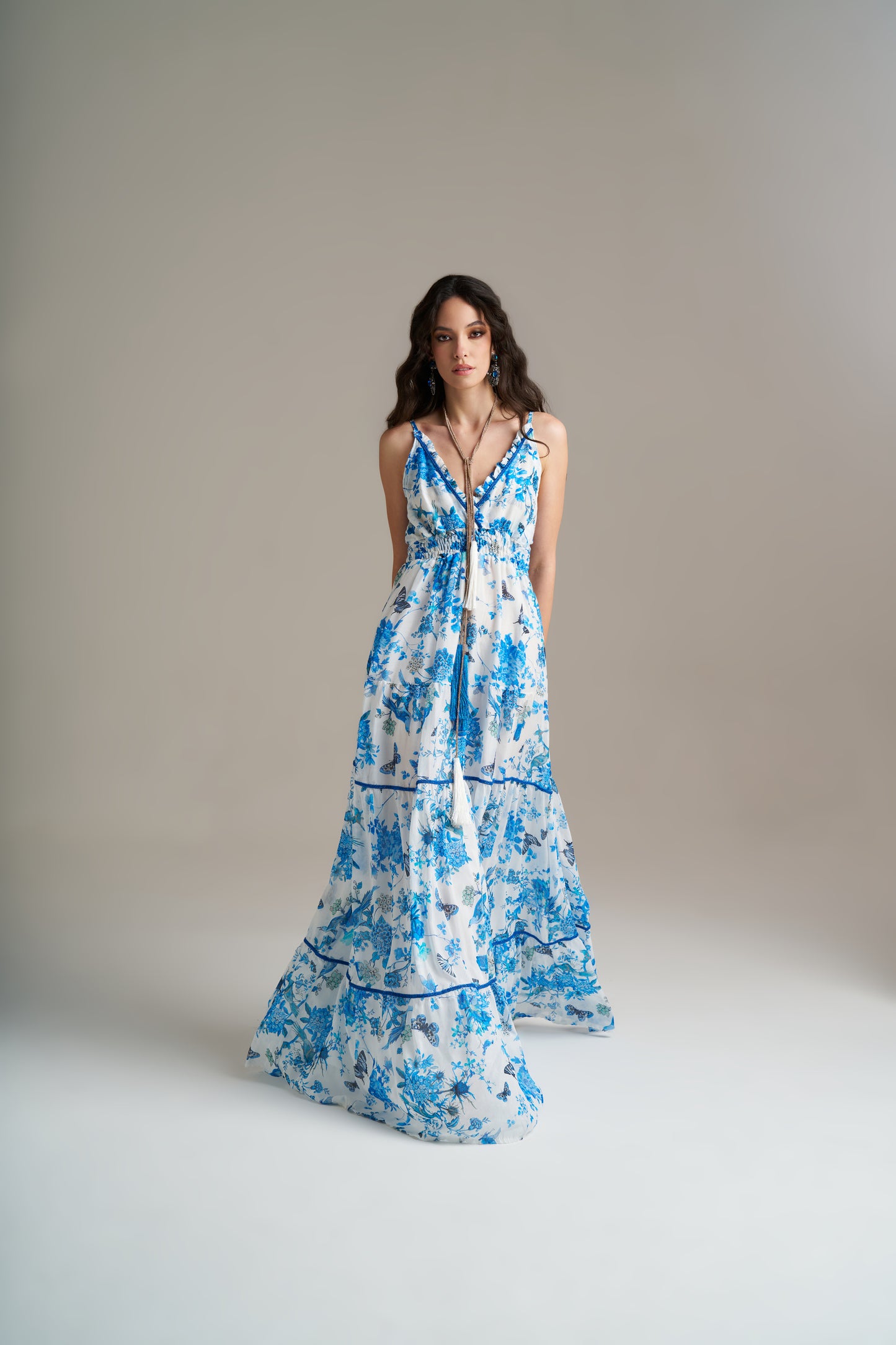 Vestido Comprido Estampado Floral Em Algodão E Seda – Pho Firenze