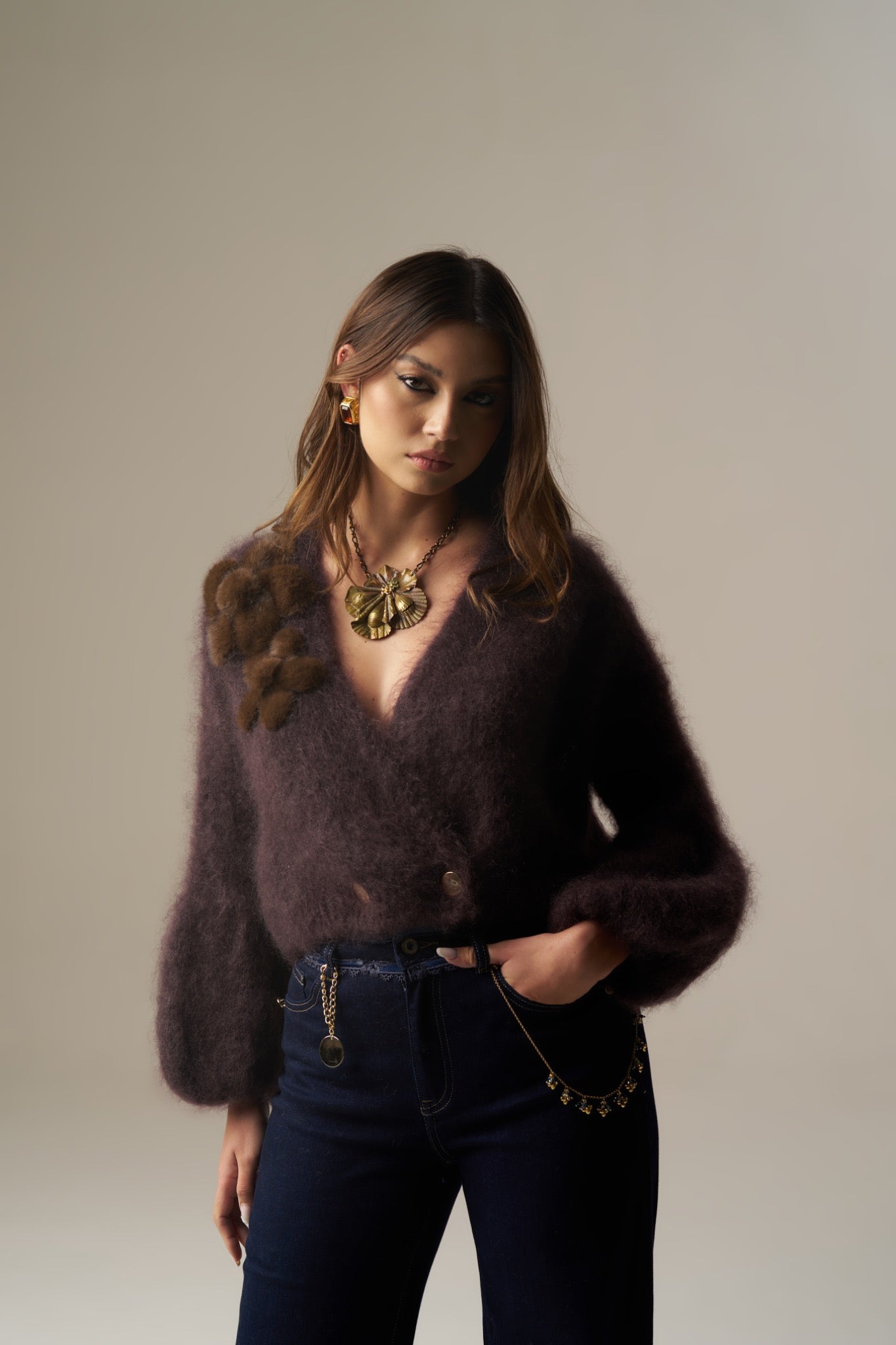 Cardigan De Malha Com Aplicação Floral – Pho Firenze