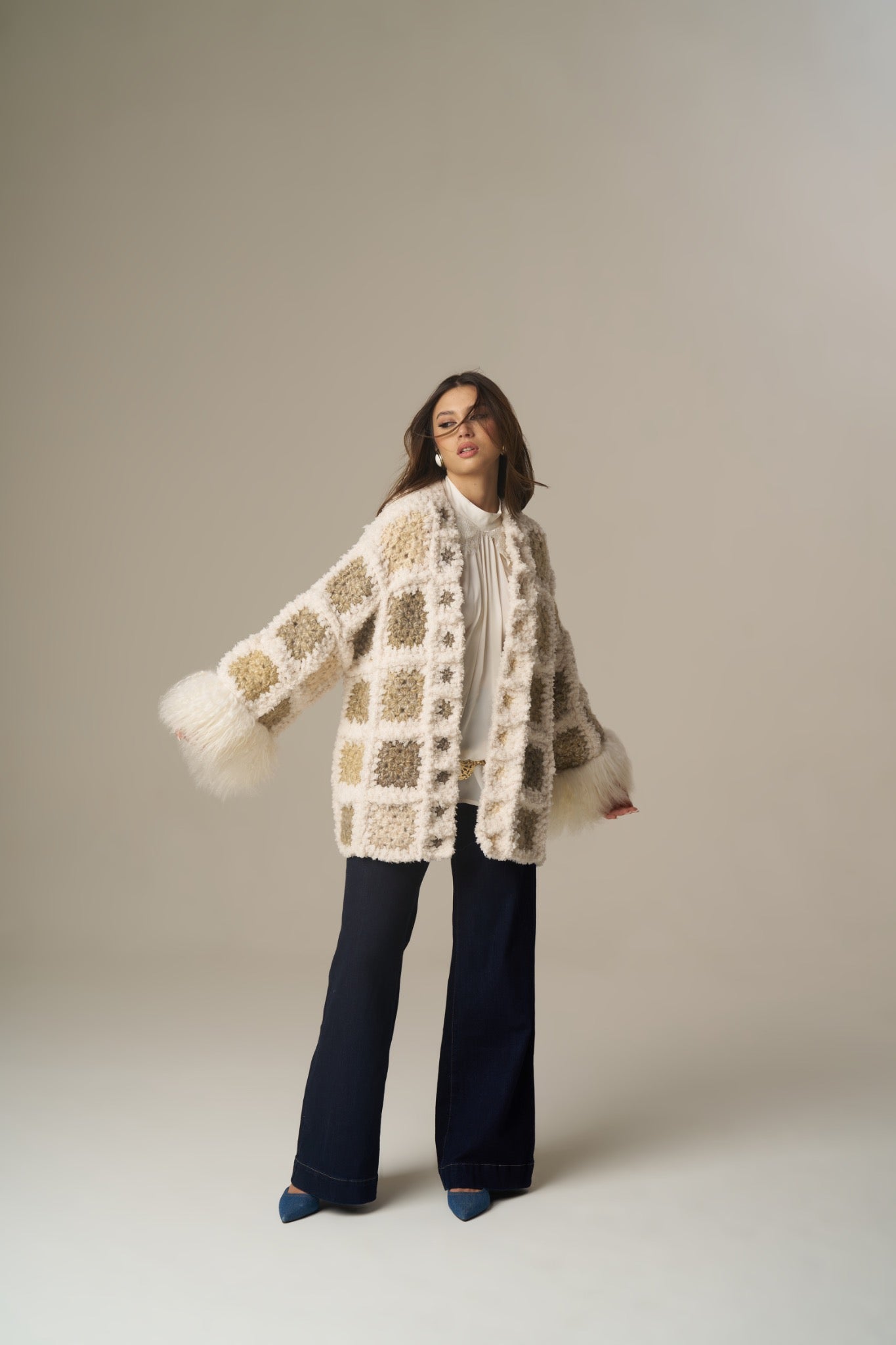 Cardigan Comprido De Malha Com Pelo – Pho Firenze
