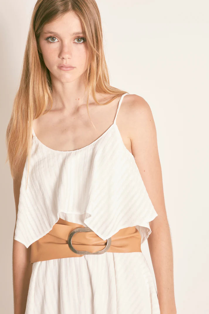 Vestido Midi Amerigo listras Branco - Masavi