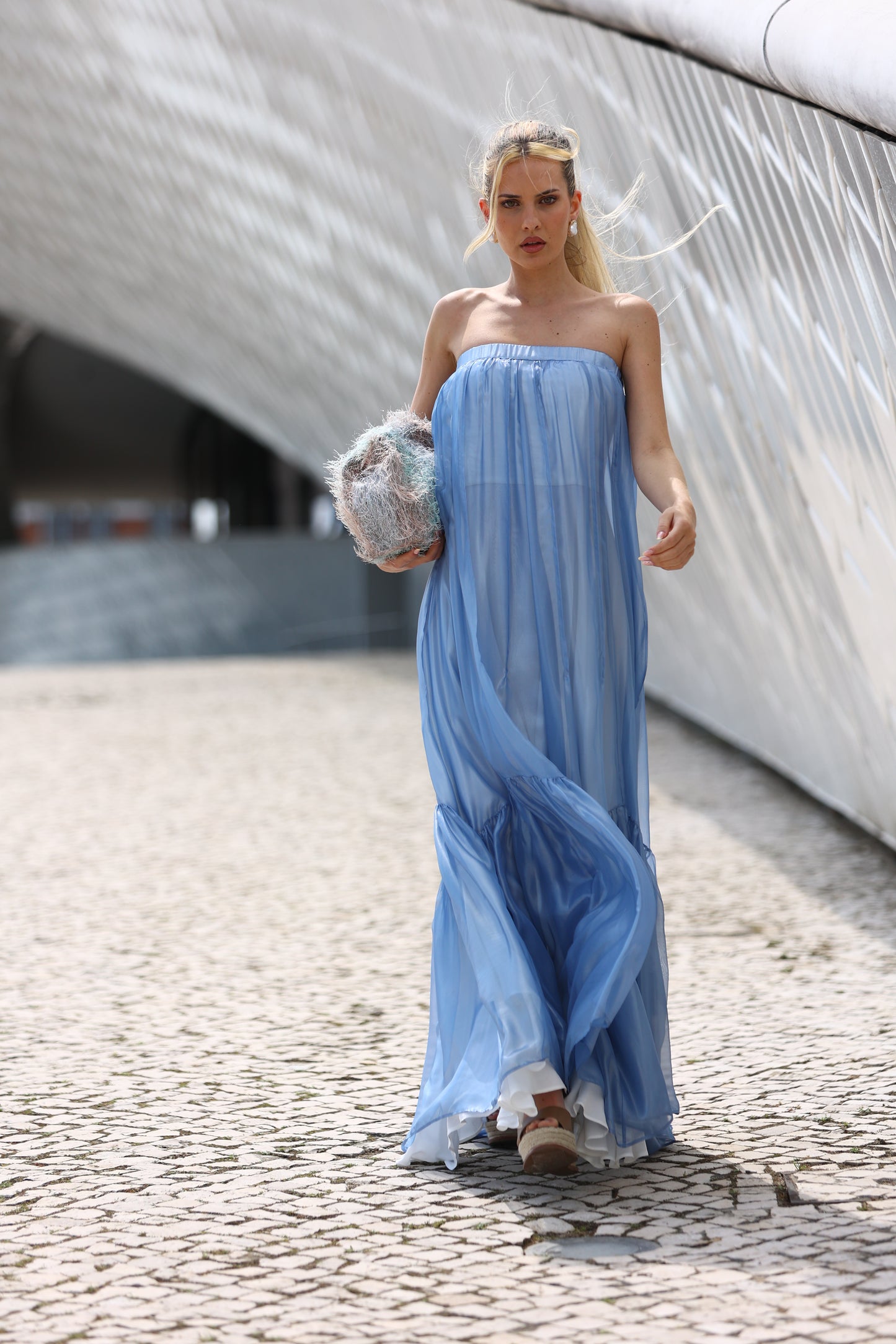 Vestido Maxi Quillas Azul Sirian Glow Sky - Masavi