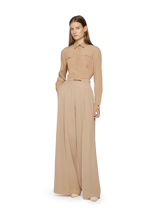 Wide Leg Trousers with Gold Plated Metal Buckle - Simona Corsellini