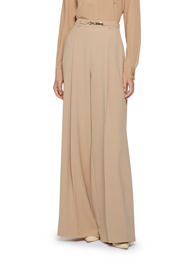 Wide Leg Trousers with Gold Plated Metal Buckle - Simona Corsellini