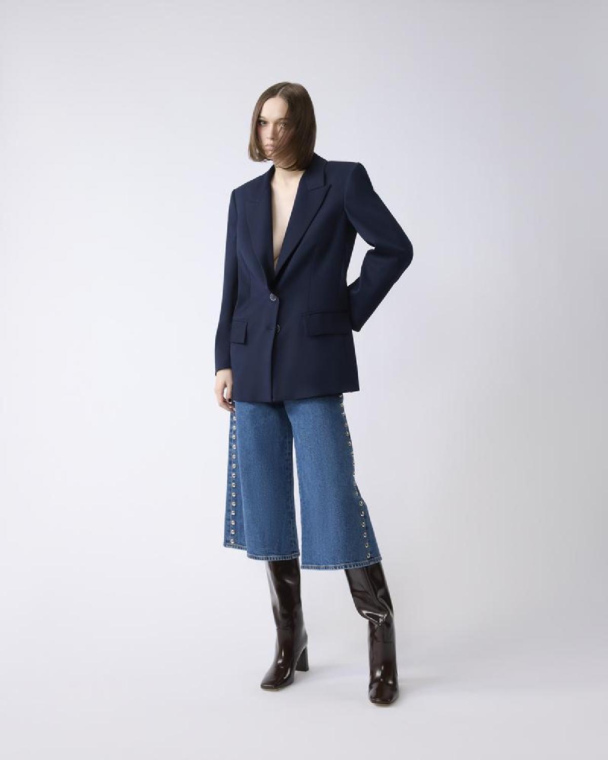 Calças Denim Cintura Alta Com Ilhós Laterais - Simona Corsellini