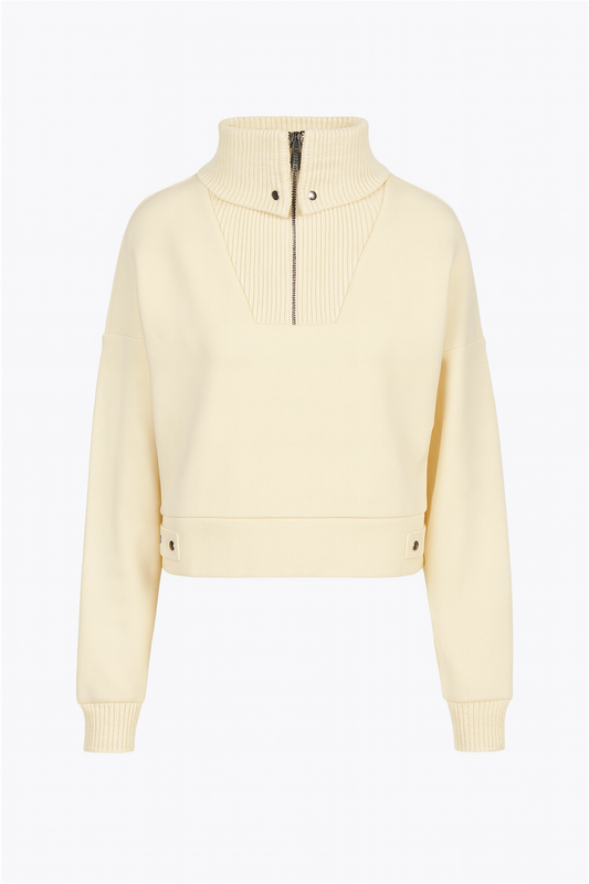 Sweatshirt Cropped em Algodão Sustentável com Gola Maxi em Malha Baunilha – Iceberg