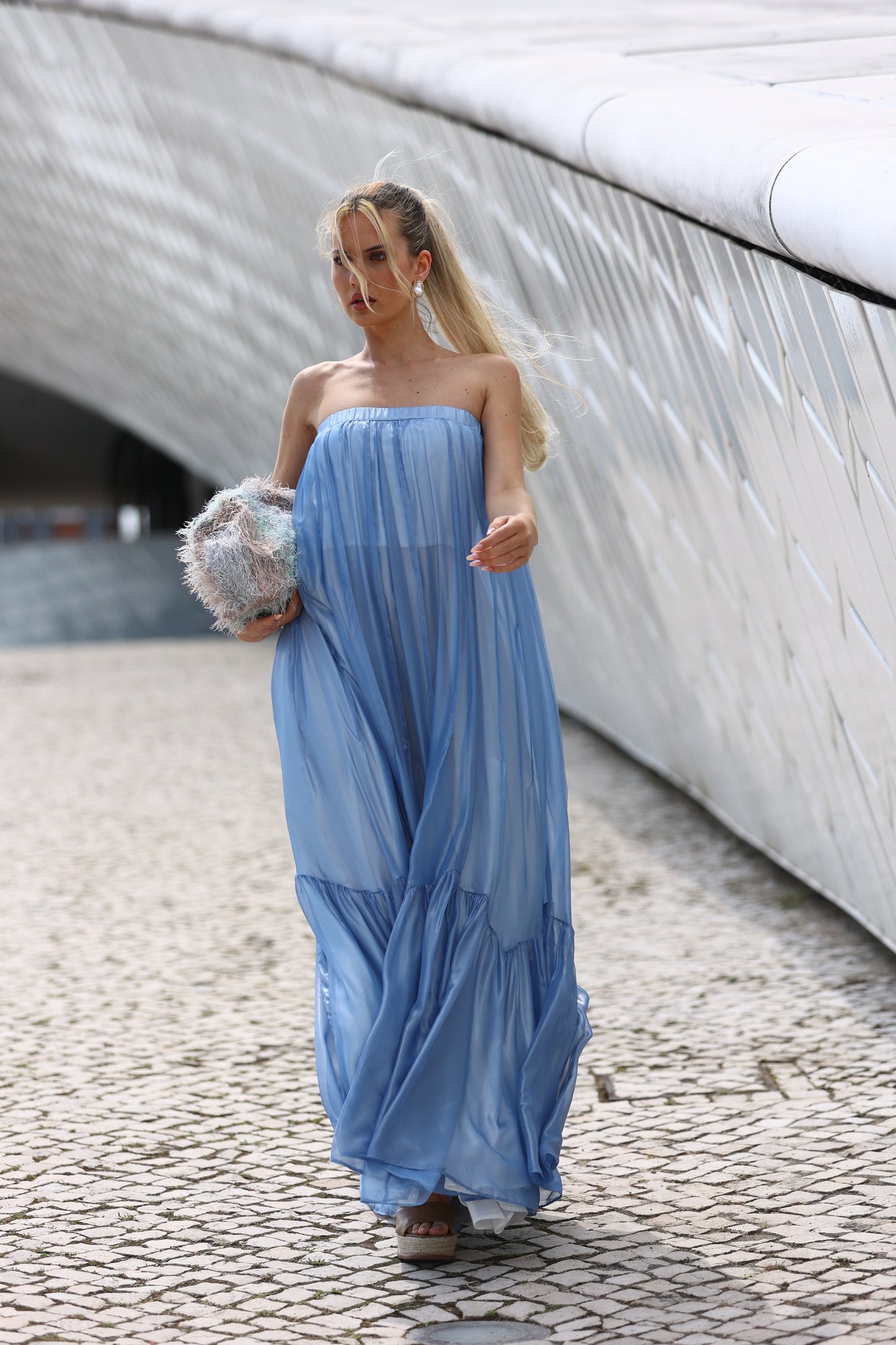 Vestido Maxi Quillas Azul Sirian Glow Sky - Masavi
