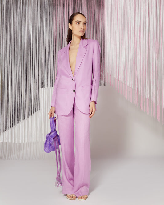 Lilac Linen Wide Leg Trousers - Simona Corsellini