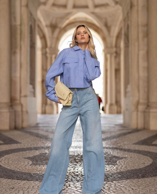 Camisa Curta Azul de Risca - Iceberg