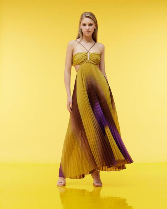 Long Pleated Dress in Shaded Georgette - Simona Corsellini